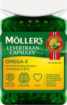 Möller's Omega-3 Huile de foie de morue - 160 gélules - Capsules oméga-3 - Capsules d'huile de foie de morue - Huile de foie de morue au goût de vanille