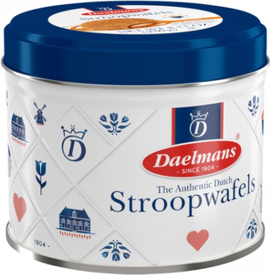 Daelmans Stroopwafels in Delfts Blauw blik - 230 gram per blik - 8 Stroopwafels per blik cadeau geven