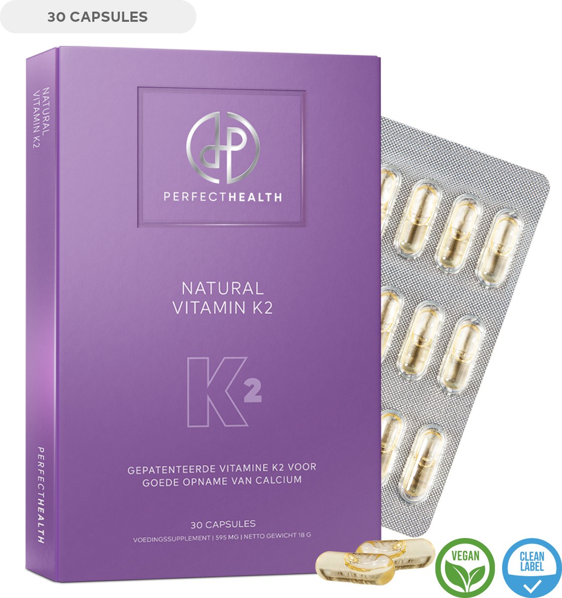 Perfect Health - Natural Vitamin K2 - Goed voor botten en calciumhuishouding - 30 capsules - Vegan