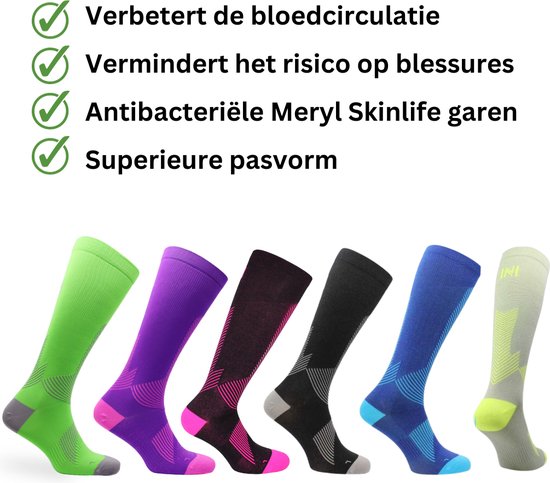 Norfolk Lichte Compressie Sokken Hardlopen - Anti Bacterieel Meryl Skinlife Hardloopsokken - Compressiekousen - Sportsokken - Zwart/Grijs - Maat 39-42 - Valencia