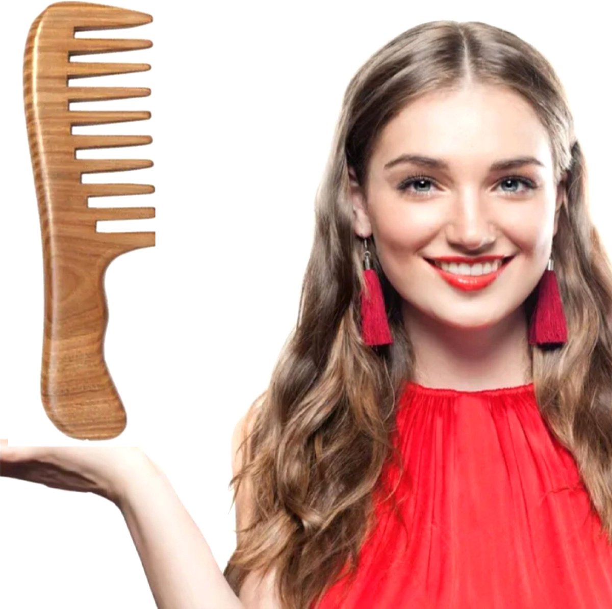 Frazimashop- Grove Sandelhouten Kam-Antistatisch – Hoofdmassage - uniseks- Voor Mannen en Vrouwen-Geschikt voor Pruiken en Haarextensies — afbeelding 4