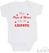 100% katoenen Romper "Mijn Papa & Mama zijn de liefste" Unisex Katoen Wit/rood Maat 56/62