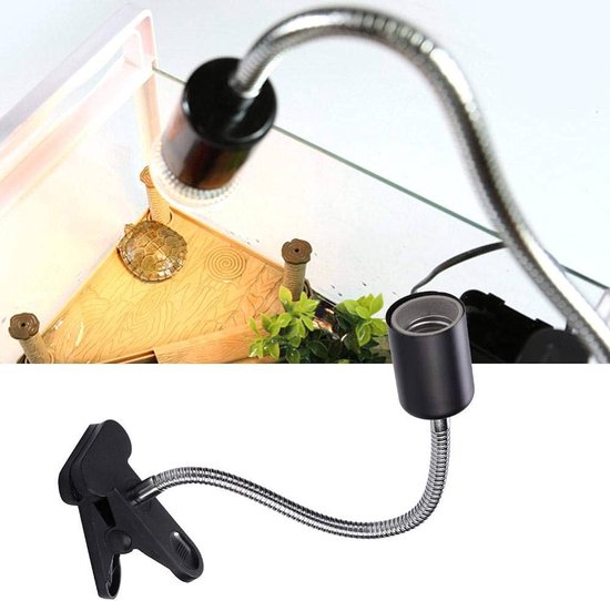 Warmtelamphouder reptielen - zwart - geschikt voor terrarium - inclusief 50 watt halogeen warmtelamp voor reptielen - UVB + UVA - Merkloos