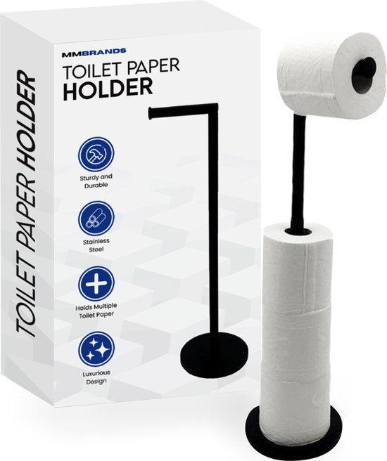 MM Brands WC Rolhouder - Toiletrol Houder Staand - WC Papier Rollenhouder Zonder Boren - Zwart