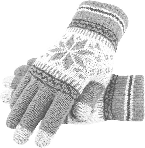 Touchscreen Winter Handschoenen I Wanten I Touch Tip Gloves I Scandinavisch Patroon I Uniseks I One Size I Grijs