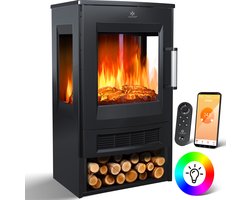 KESSER® Sfeerhaard Elektrische Haard met Ventilatorkachel, Thermostaat & WiFi, APP, Afstandsbediening - Elektrische Verwarming Heater met 2 Warmte Standen 900/1800W Elektrische Kachel , LED Vlam Effect 9 Kleur Modi, Timer - Zwart