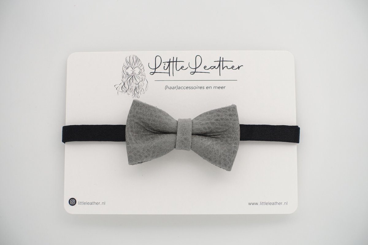LittleLeather, Vlinderdas grijs, 7cm - echt leder - vlinderstrik - handgemaakt - cadeau - accessoires - bruiloft - bruidsjonker - gala - kerst - kerstoutfit - kerstcadeau - jongen