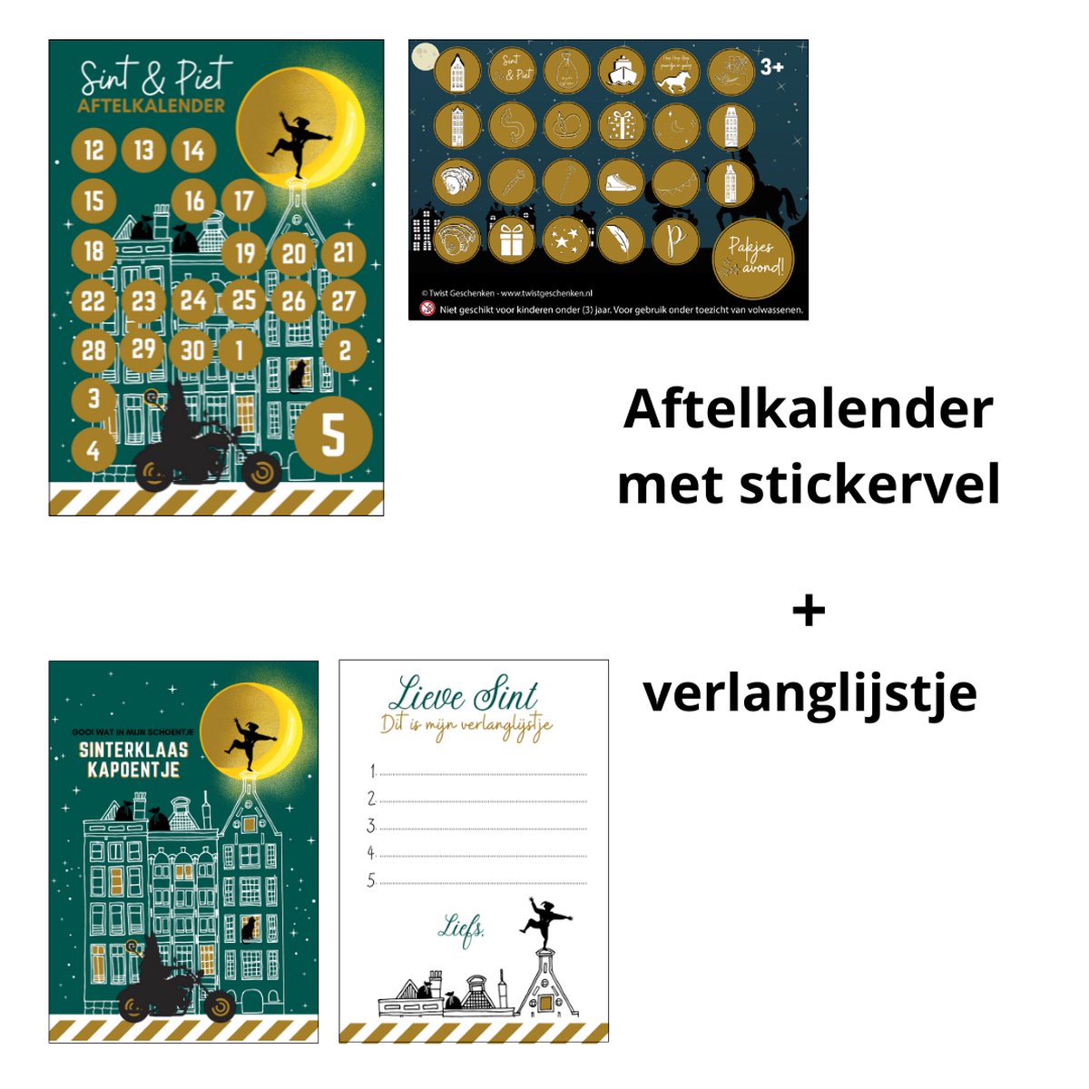 Sinterklaas aftelkalender met stickervel + verlanglijstje - sinterklaas - aftelkalender - verlanglijstje - schoentje zetten - sinterklaas kalender
