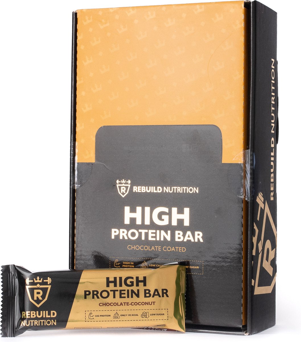 Goedkoopste Rebuild Nutrition - HIGH PROTEIN BAR - Chocolade Kokos (Bounty) - Gezonde Eiwitrepen - Proteine Repen - 22 gram Hoogwaardig Eiwit Per Reep - Proteine Bar - 20 stuks (20 x 60 gram