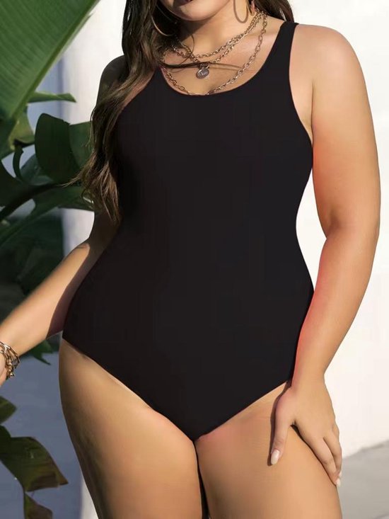 Foto: Badpak plus size criss cross zwempak elegant lichte stretch badmode bikini zwemkleding badkleding strandkleding 025 zwart maat 3xl