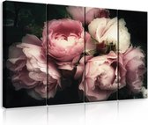 Canvas Schilderij - Bloemen - Boeket - Rozen - Wit - Planten - Inclusief Frame - 120x80cm (lxb) - 4 Luiks