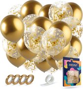 Fissaly 40 stuks Gouden & Confetti Goud Helium Ballonnen met Lint – Decoratie – Versiering - Papieren Confetti – Latex