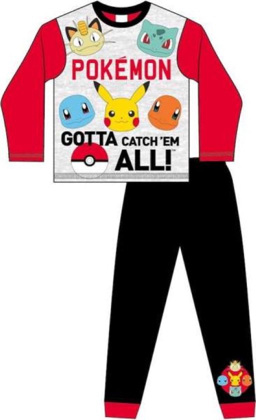 Pokémon pyjama - maat 146/152 - Pokemon Pikachu pyama - rood met zwart