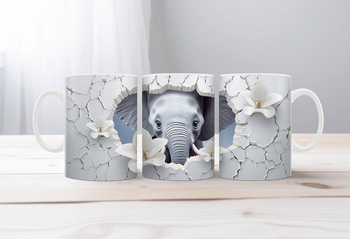 Koffiemok 3d olifant thee mok chocolade mok 325ml cadeau