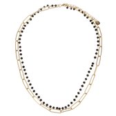 The Jewellery Club - Momo double necklace gold - Ketting - Dames ketting - Dubbele ketting - Schakel ketting - Kralen ketting - Stainless steel - Goud - Zwart - 38 cm