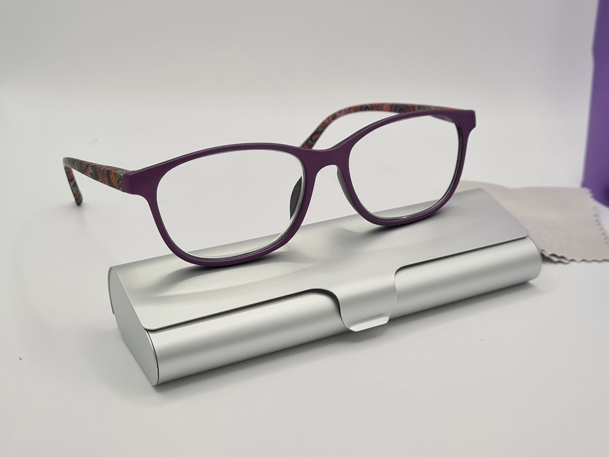 +3,0 Dames leesbril / lila paars / bril op sterkte +3.0 / Leuke trendy dames montuur met brillenkoker en microvezeldoekje / lunettes de lecture / 104 ALAND OPTIEK leesbrillen dames