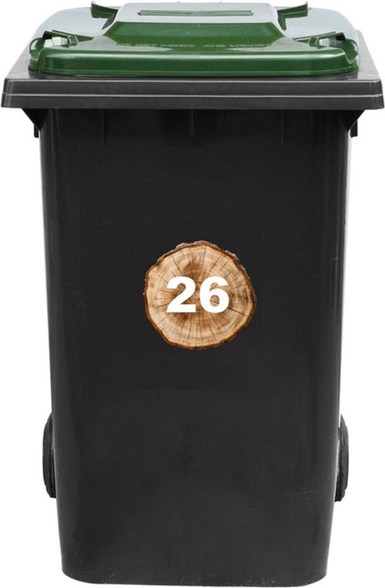 Autocollant pour Kliko / autocollant pour poubelle - Écorce d'arbre - 16,5x16,5 cm - NUMÉRO DE MAISON 26