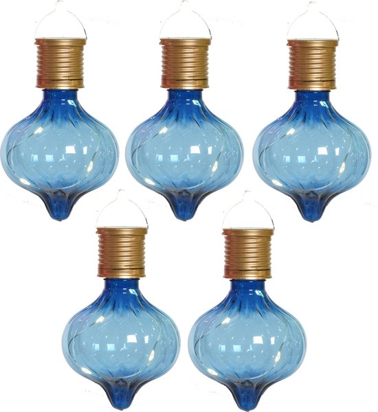 Lumineo solar hanglamp LED - 5x - Marrakech - kobalt blauw - kunststof - D8 x H12 cm