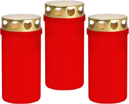 Trend candles grafkaars/gedenklicht - 3x - rood - kunststof - met deksel - 6 x 12,6 cm - 2 dagen