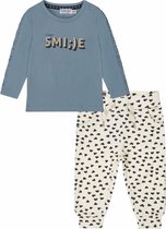 Dirkje - Kledingset - Meisjes - 2delig - broek offwhite met hartjes - Shirt Faded Blue met tekstprint - Maat 86
