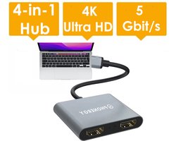 Phonergy Epix- 4-in-1 – Usb c hub – Usb hub – 4K Ultra HD – HDMI – USB 3.0 – 2024 -100 Watt opladen – High End – Space Grey
