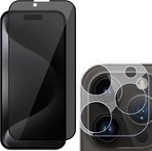 Privacy Screenprotector geschikt voor iPhone 15 Pro Max - Camera Lens Screen Protector & Glas Screen Protector FullGuard