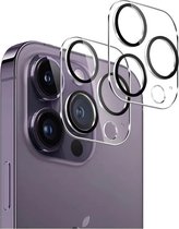 APROTECT® - Camera lens protector geschikt voor iPhone 15 Pro / 15 Pro Max - Zwarte ringen - Tempered glass - Glasplaatje - bescherming - 2 stuks