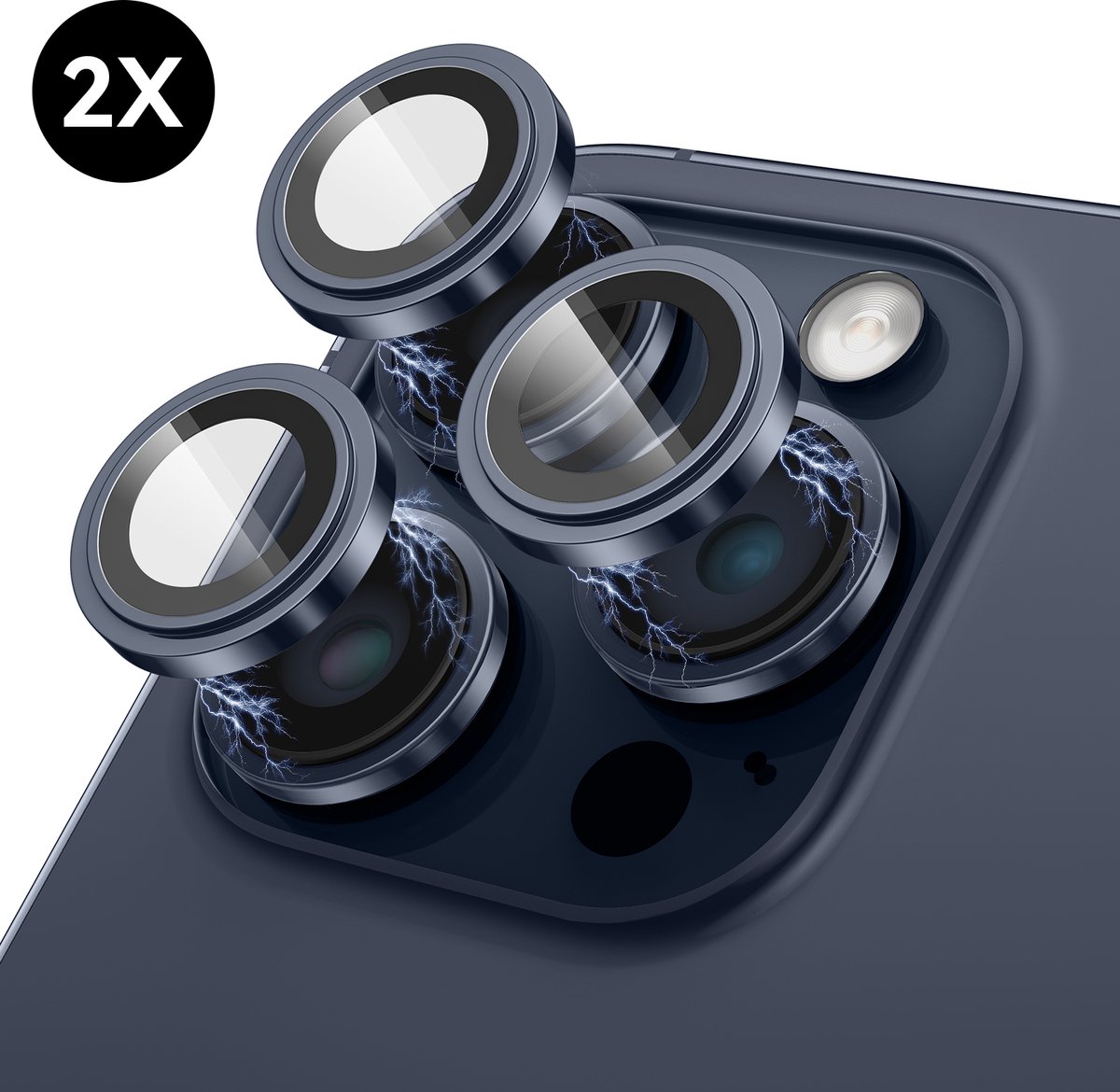 iPhone 15 Pro / 15 Pro Max Camera Lens Screen Protector - Blauw Titanium - Screenprotector - 2 stuks - Camera Protector iPhone 15 Pro - Gehard Glas