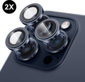 iPhone 15 Pro / 15 Pro Max Camera Lens Screen Protector - Blauw Titanium - Screenprotector - 2 stuks - Camera Protector iPhone 15 Pro - Gehard Glas