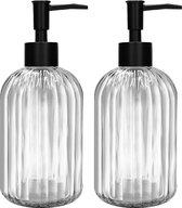 2 stuks glazen zeepdispenser met zwarte pomp, 400 ml navulbare pompdispenser voor keuken, badkamer, wasruimte, vloeibare glazen fles voor afwasmiddel, shampoo, spoeling
