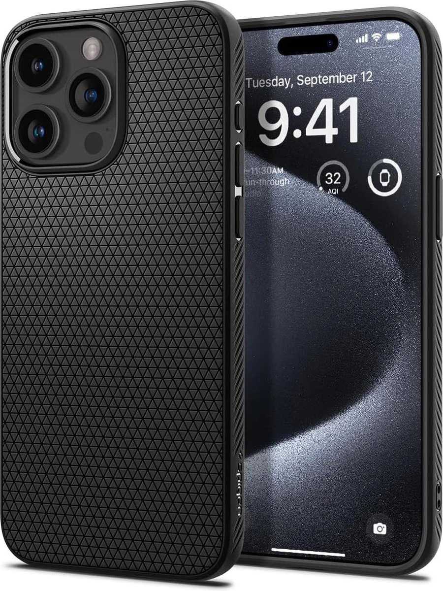 Geschikt voor Spigen Apple iPhone 15 Pro Liquid Air Back Cover Hoesje - Matte Zwart