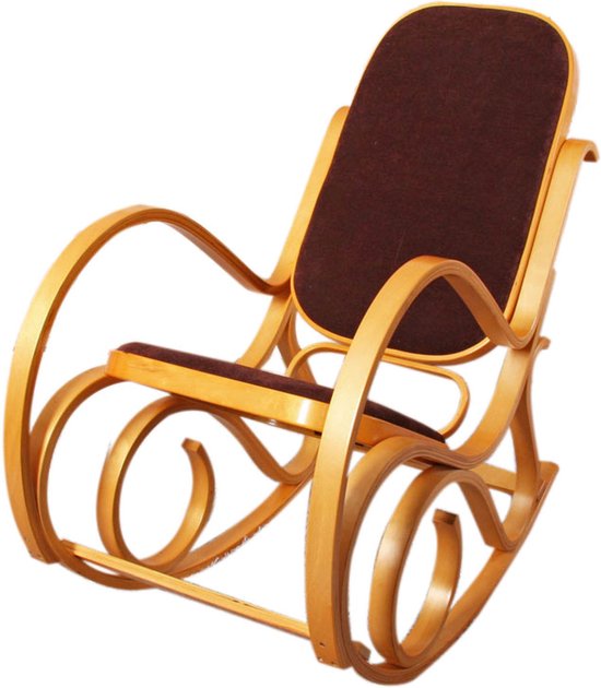 Schommelstoel M41, schommelstoel TV-fauteuil, massief hout ~ eiken look, stof/textiel donkerbruin
