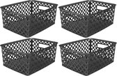 5Five Opbergmand/box van kunststof - 4x - zwart - 19 x 25 x 10 cm - 4 liter