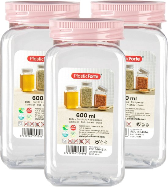 PlasticForte Pot de conservation/pot de conservation - 6x - 600 ml - plastique - vieux rose - L7 x H15 cm