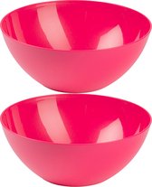 Plasticforte Serveerschaal/saladeschaal - 2x stuks - D23 x H10 cm - kunststof - fuchsia roze