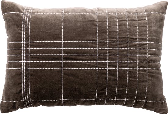 Dutch Decor SELAH - Sierkussen 40x60 cm - velvet – subtiel ruitpatroon - Charcoal Gray - antraciet - Inclusief binnenkussen