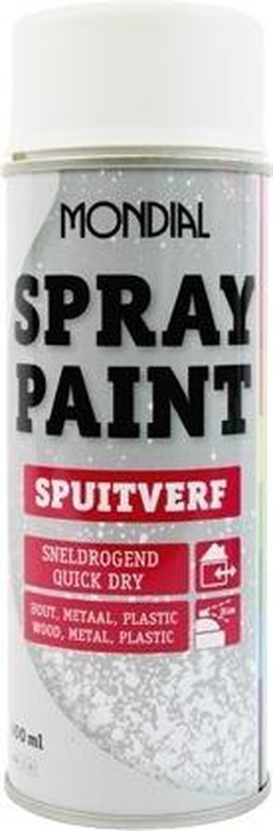Mondial Spuitlak Spuitverf - Sneldrogend - Hout Metaal Plastic - Helder Wit - RAL 9010 - Zijdeglans