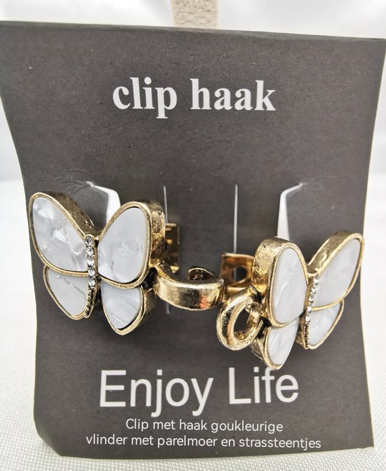 Vestsluiting - clip met haakje - Elegante - parelmoer vlinder - voor - vest - sjaal - omslagdoek in kleur antiek goud look.