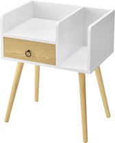 Modern nachtkastje Robina - 64x50x36 cm - Wit en Hout - Spaanplaat en Vurenhout - Modern Design