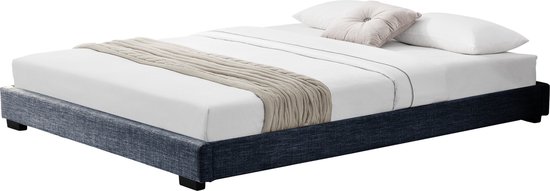 Houten Bed Sharyl - Laag - Linnen - Met bedbodem - 180x200 cm - Donkergrijs - Klassiek Design