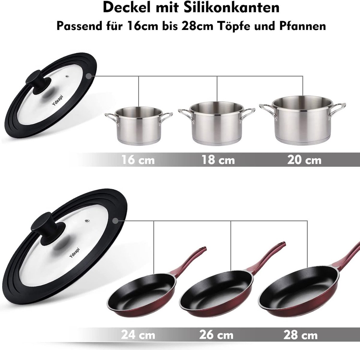 Universele glazen deksel met siliconen rand - Voor pannen van 16 cm