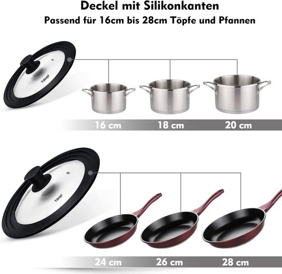Universeel Deksel Voor Potten, Pannen En Koekenpannen - Gehard Glas Met Hittebestendige Siliconen Rand Past Op 16 18 20 Cm Kookgerei Universeel Deksel Voor Potten, Pannen En Koekenpannen - Gehard Glas Met Hittebestendige Siliconen Rand Past Op 16 18 20 Cm Kookgerei