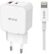 Chargeur M.TK 35W Premium avec câble éclair adapté pour iPhone X, 12, 13 et 14 | Adaptateur de charge pour iPhone | Adaptateur Power USB-C pour iPhone 25W | Chargeur rapide pour iPhone 35W - Wit
