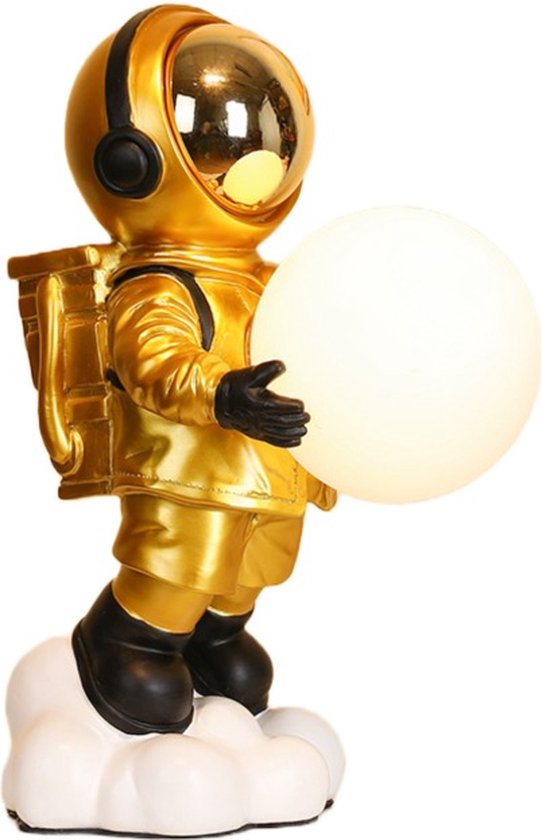 Cozella® - Astronaut Lamp USB - Bureaulamp - Tafellamp - Nachtlamp - Decoratieve Lamp - Nachtlampje - Leeslamp - Goud - Groot