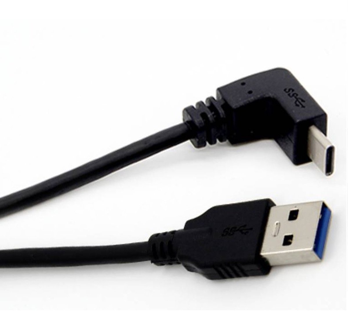 USB-C haaks (boven/beneden) naar USB-A kabel - USB3.0 - tot 0,9A / zwart - 1 meter