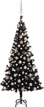 The Living Store Kunstkerstboom Zwart 180 cm - LED-verlichting - Inclusief Kerstballen en Piek