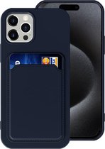 Geschikt voor iPhone 15 Pro Max Pasjes houder Hoesje Case + Screenprotector – Gehard Glas Cover - Portemonnee Hoesje Cover - Blauw