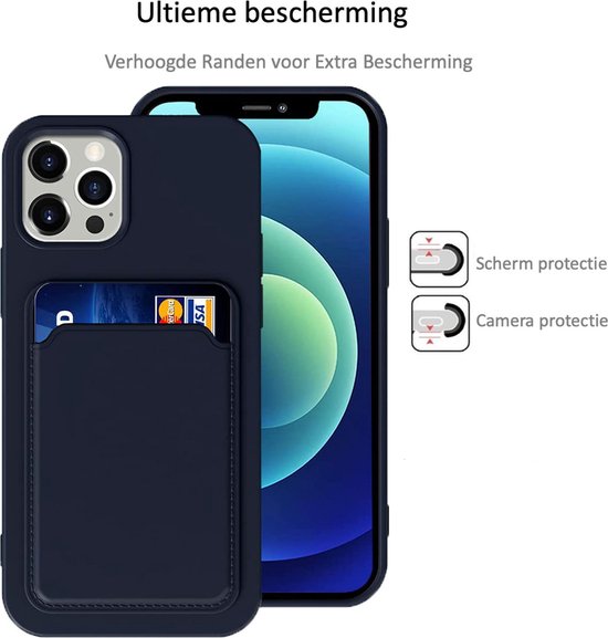 Étui avec porte-cartes iPhone 15 + protecteur d'écran iPhone 15 - Couverture en Glas trempé - Étui portefeuille - Blauw
