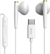 Moveteck Écouteurs avec microphone et télécommande Connecteur de type C Couleur Wit - Convient à tous les Samsung S23, S22, S21, Ipads, Macbook, One plus, Huawei, HTC et Google Pixel - Couleur Wit