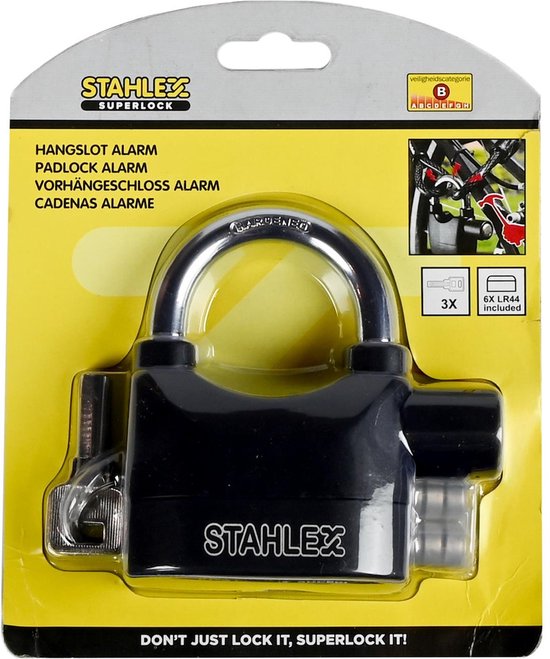 Stahlex Alarm Hangslot 65 mm - Ingebouwde Sirene & Trilgevoelige Sensor voor Top Beveiliging - Stahlex